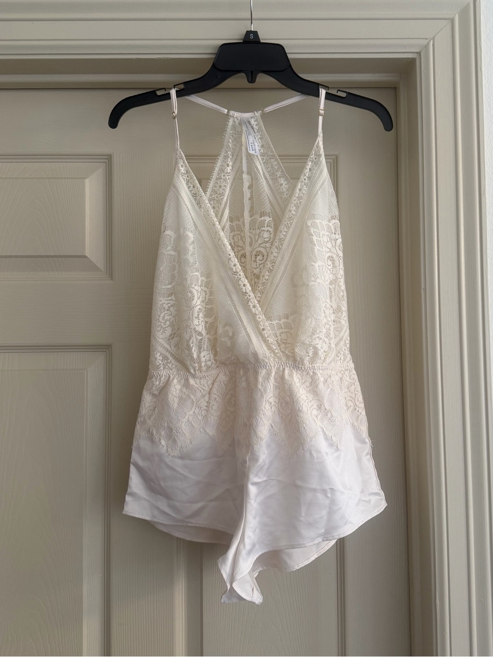Flora Nikrooz Genevive Charmeuse Lace Romper in antique ivory
